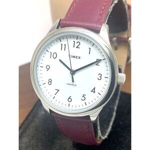 Timex Women's Watch TW2V36100 Indiglo Quartz Silver Dial Burgundy Leather 33mm